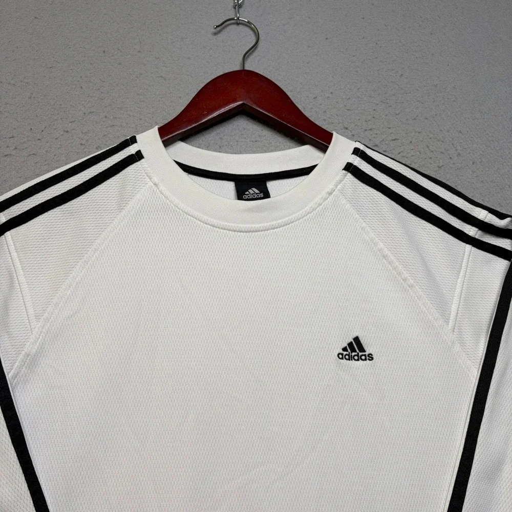 Adidas Shirt Mens Large White Long Sleeve 3 Stripe Y2K Performance Top